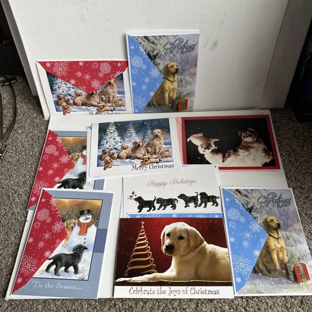 Dog Christmas Cards Lot of 9 Yellow Lab Black Lab Mixed Prints Holiday Greeting